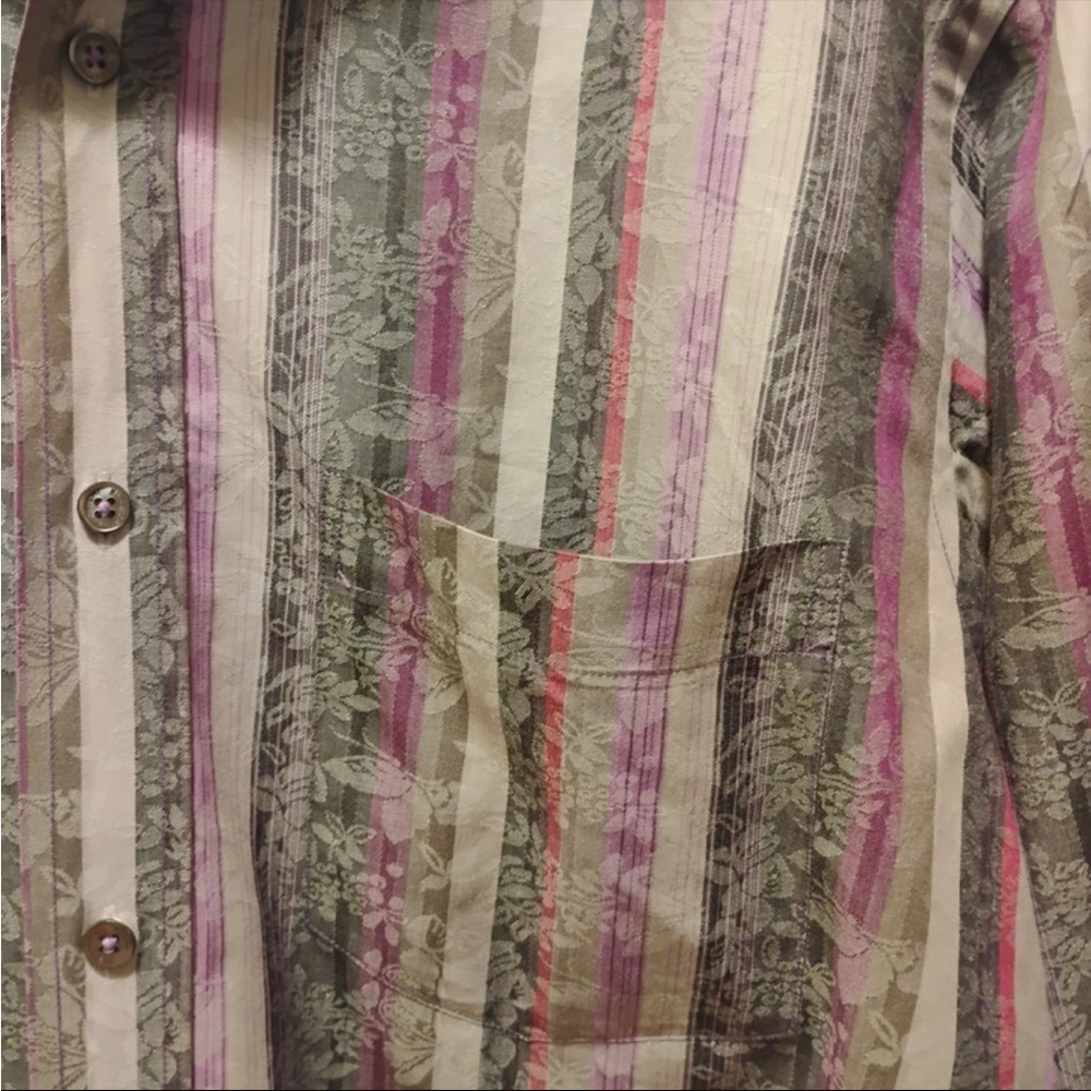 Bugatchi Uomo Men's Button Down Shirt Purple Gray Silver Stripe Unique Formal - Picture 4 of 4